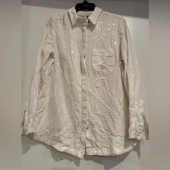 Pilcro Top Sequin Button Down Blouse  Anthropologie Size M - Picture 4 of 7